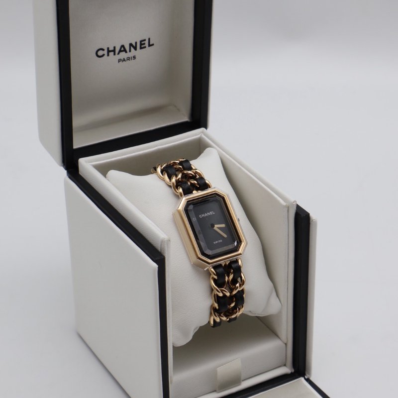 CHANEL 經典Premiers皮穿鍊方糖腕錶 - S黑金-0