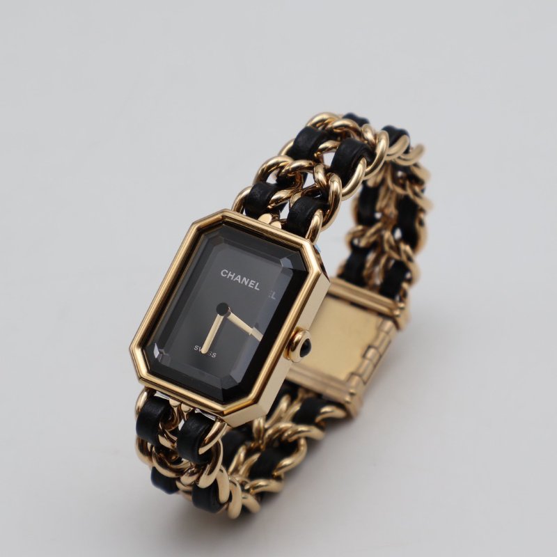 CHANEL 經典Premiers皮穿鍊方糖腕錶 - S黑金-3