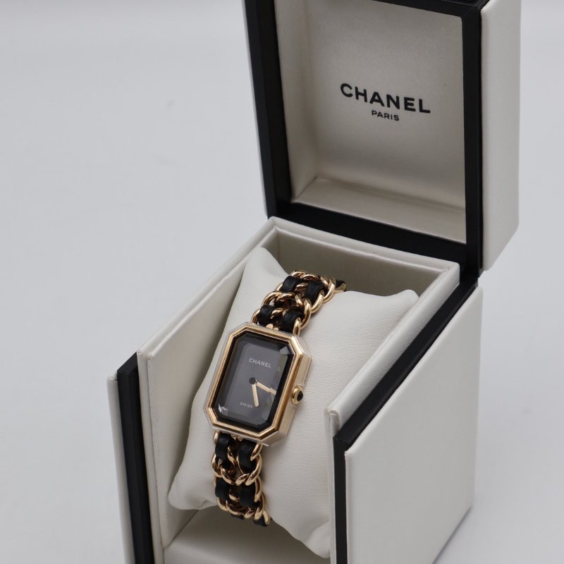 CHANEL 經典Premiers皮穿鍊方糖腕錶 - S黑金-5
