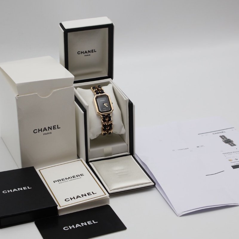 CHANEL 經典Premiers皮穿鍊方糖腕錶 - S黑金-6