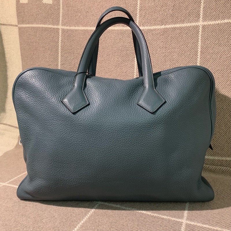 二手Hermes愛馬仕Victoria維多利亞手提單肩包，尺寸42灰色，方框Q刻-0