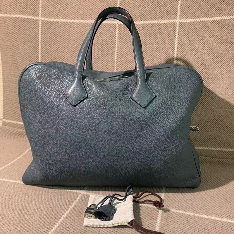 二手Hermes愛馬仕Victoria維多利亞手提單肩包，尺寸42灰色，方框Q刻-1