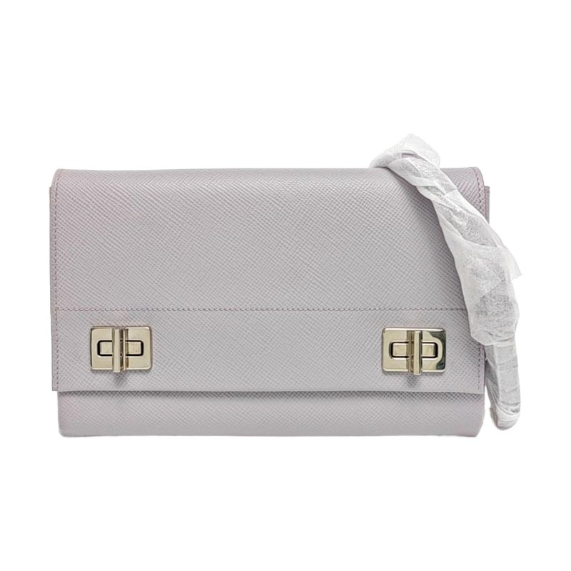 PRADA淺紫色牛皮十字紋斜挎包銀色五金-0