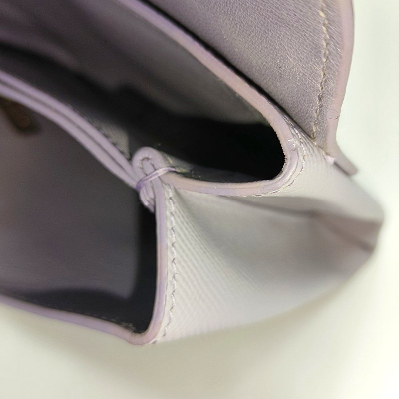 PRADA淺紫色牛皮十字紋斜挎包銀色五金-14