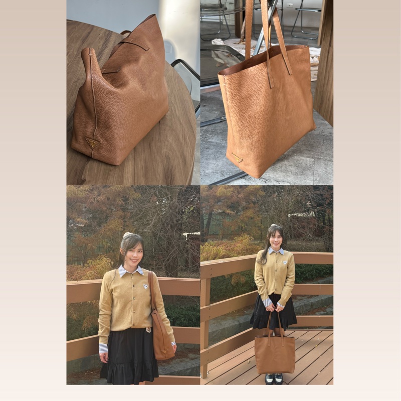 Prada 咖啡色托特包 鹿皮（少見的皮革款）-4