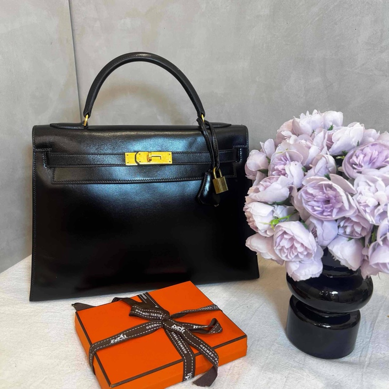 Hermès Kelly 32 黑金box皮手袋-0