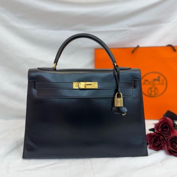 Hermès Kelly 32 黑金box皮手袋-3