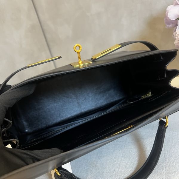Hermès Kelly 32 黑金box皮手袋-17