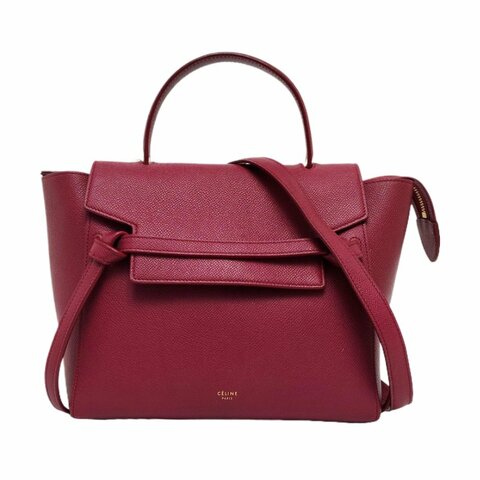 CELINE BELT Micro酒紅色牛皮魚包單肩包斜挎包手提包金色五金可拆卸肩帶