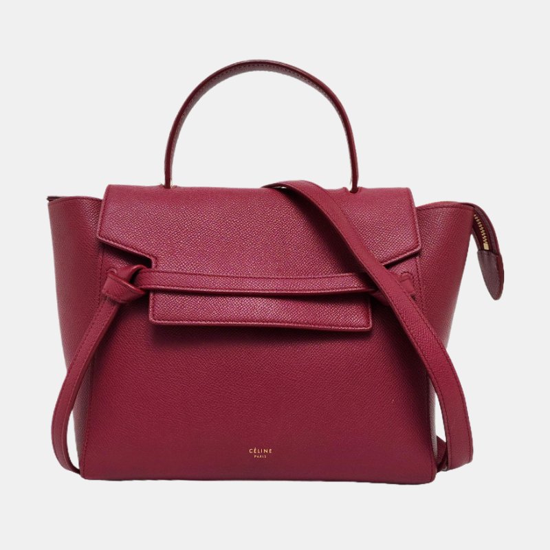 CELINE BELT Micro酒紅色牛皮魚包單肩包斜挎包手提包金色五金可拆卸肩帶-7