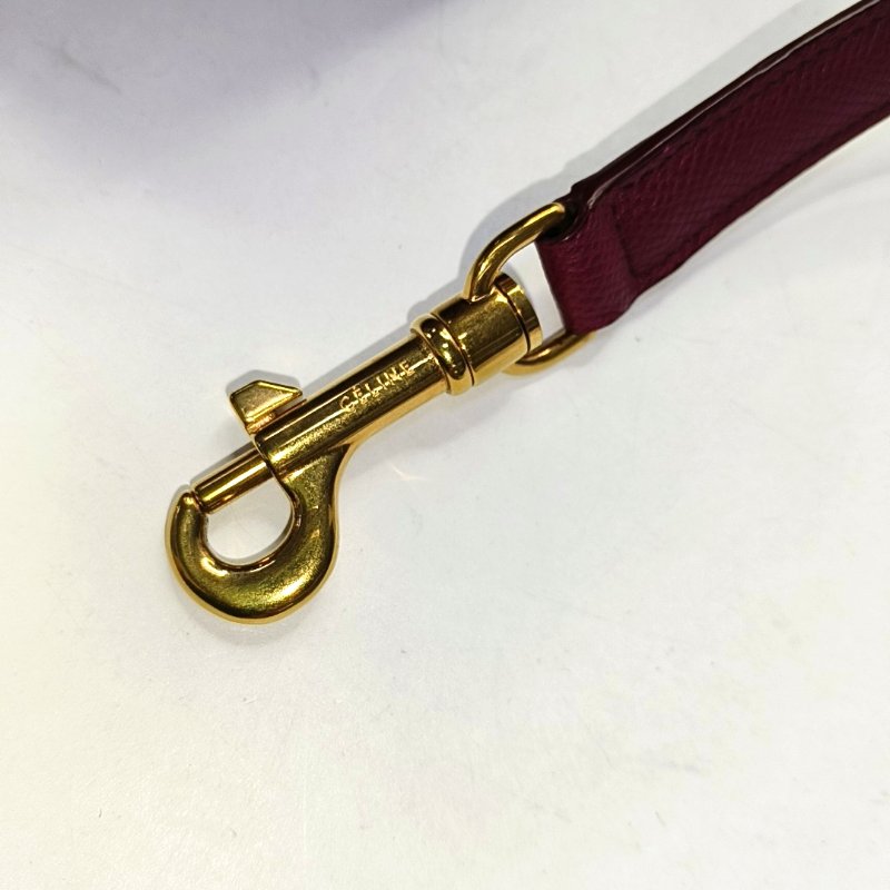 CELINE BELT Micro酒紅色牛皮魚包單肩包斜挎包手提包金色五金可拆卸肩帶-16