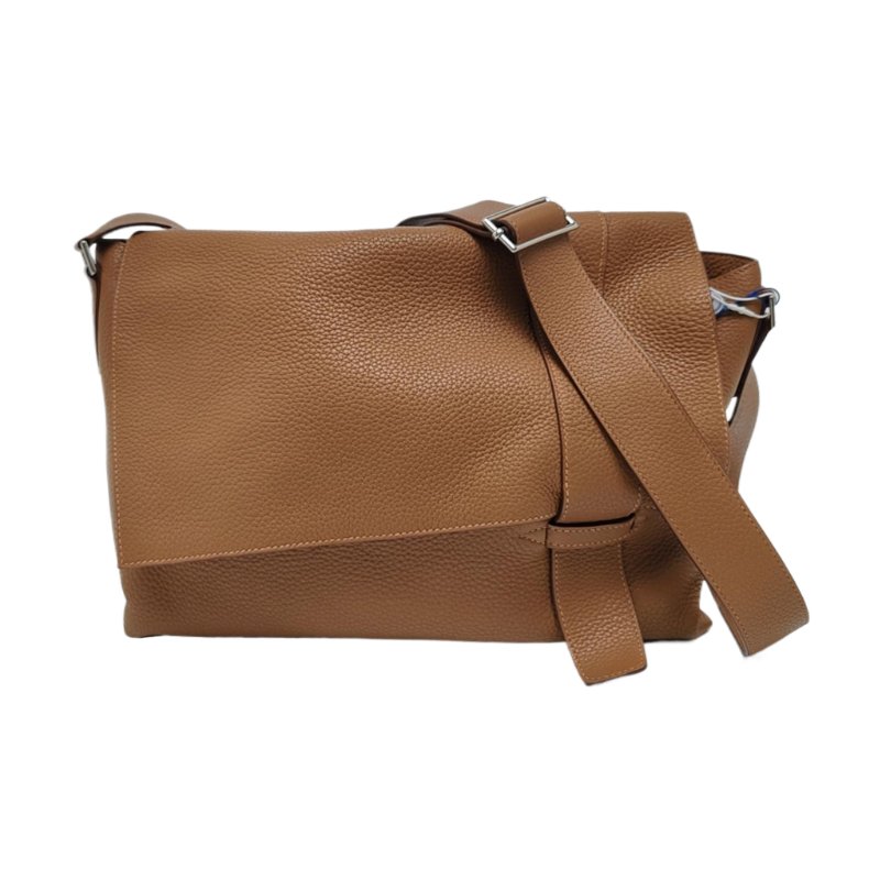 HERMES Aifred35土黃色Clemence牛皮單肩包斜挎包銀色五金R刻-0