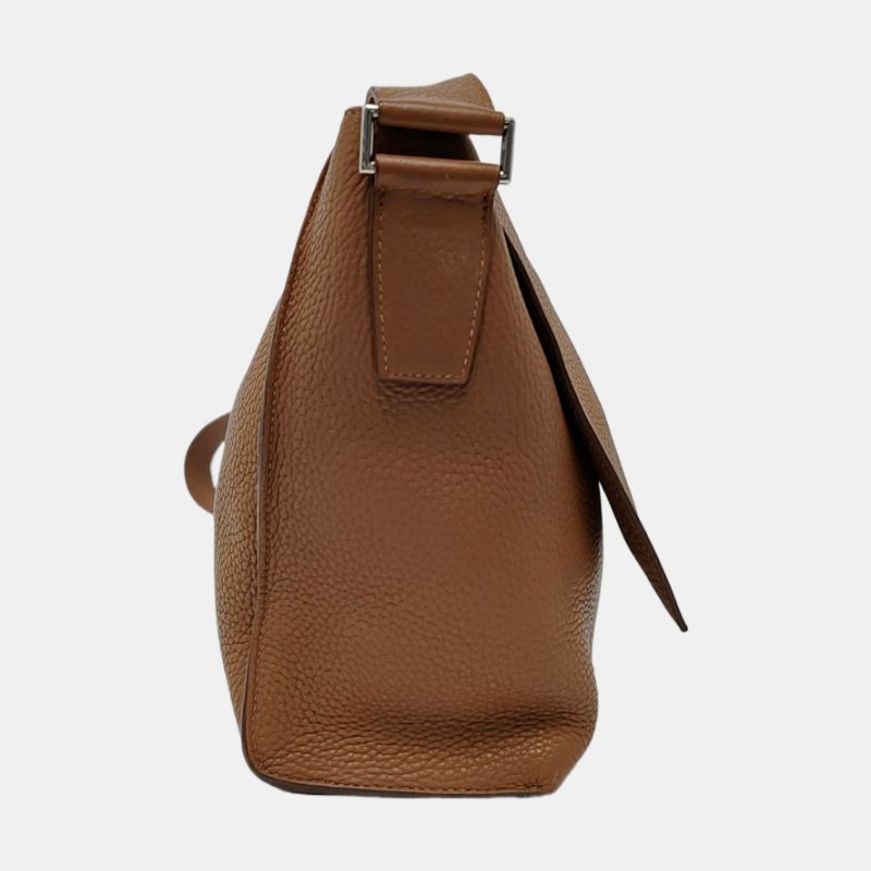 HERMES Aifred35土黃色Clemence牛皮單肩包斜挎包銀色五金R刻-3