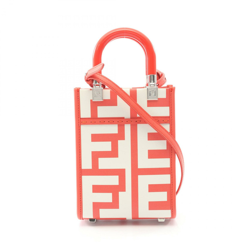 FENDI Sunshine Shopper 迷你肩手提包 8BS051 皮革 紅白 二手 女士-0