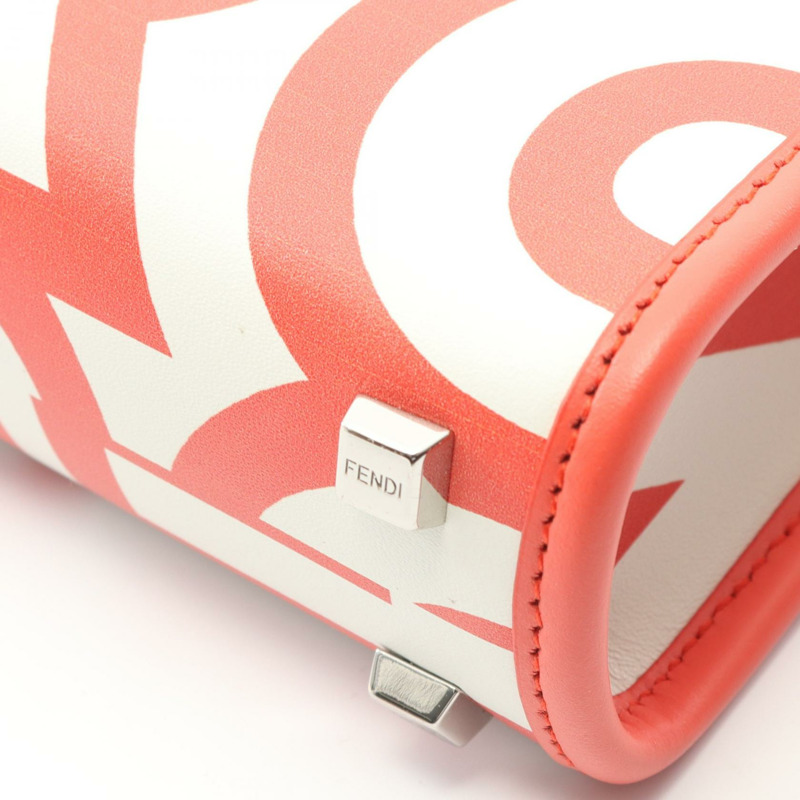 FENDI Sunshine Shopper 迷你肩手提包 8BS051 皮革 紅白 二手 女士-4