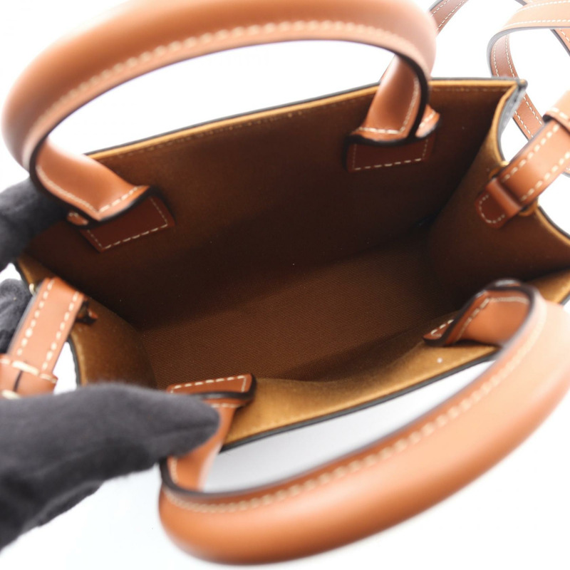 CELINE Mini Vertical Cabas Triomphe 單肩手提包，帆布皮革，黑色/棕色-2