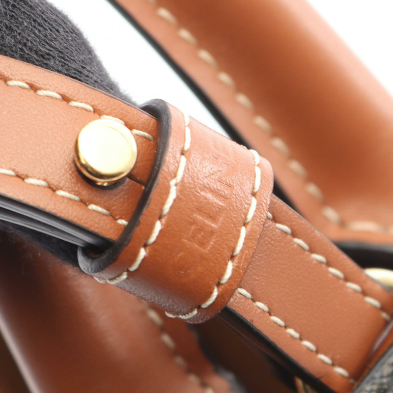 CELINE Mini Vertical Cabas Triomphe 單肩手提包，帆布皮革，黑色/棕色-3