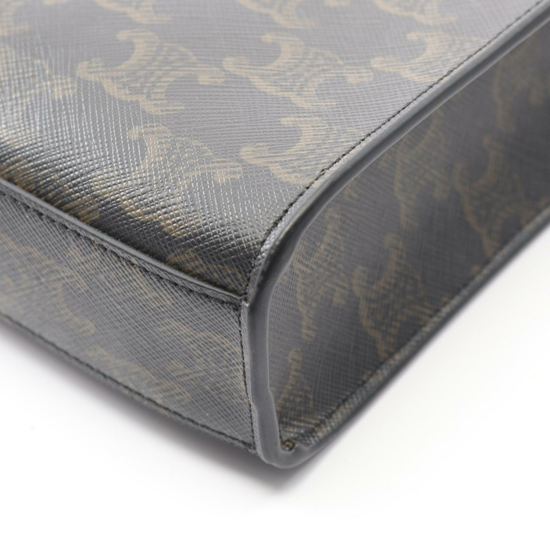 CELINE Mini Vertical Cabas Triomphe 單肩手提包，帆布皮革，黑色/棕色-4