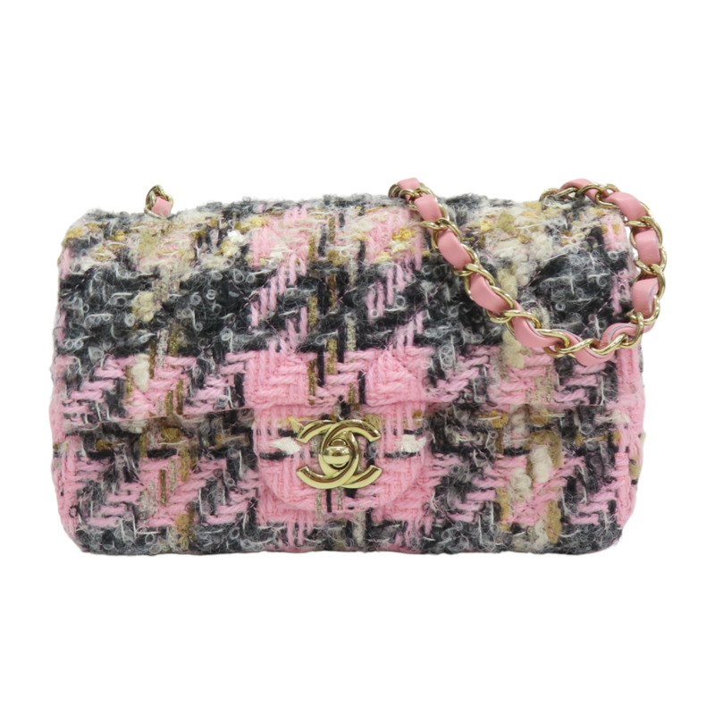 粉色 毛呢 Classic Flap 鍊帶肩背包 金扣【CHANEL 香奈兒】 A69900-0