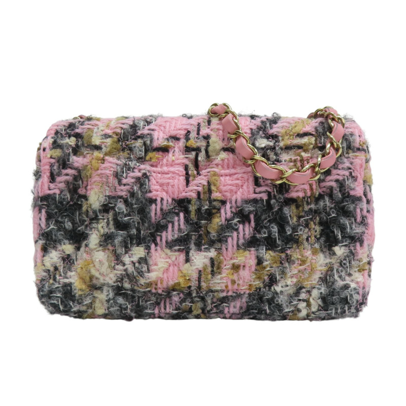 粉色 毛呢 Classic Flap 鍊帶肩背包 金扣【CHANEL 香奈兒】 A69900-1