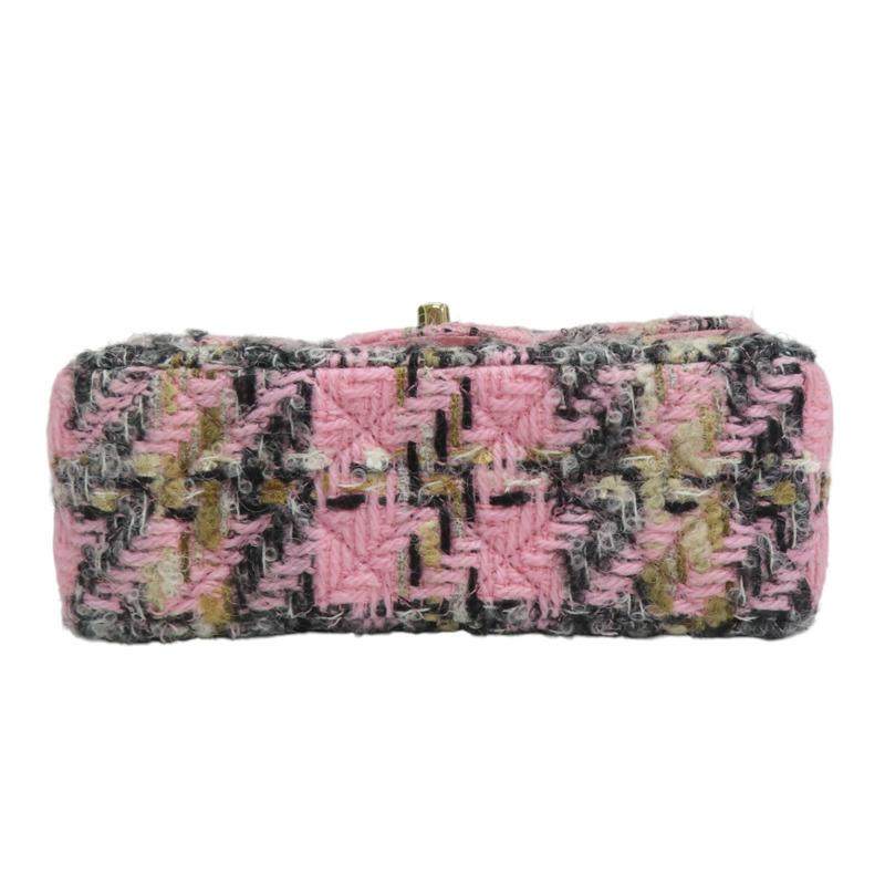 粉色 毛呢 Classic Flap 鍊帶肩背包 金扣【CHANEL 香奈兒】 A69900-3