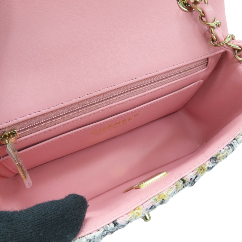 粉色 毛呢 Classic Flap 鍊帶肩背包 金扣【CHANEL 香奈兒】 A69900-4
