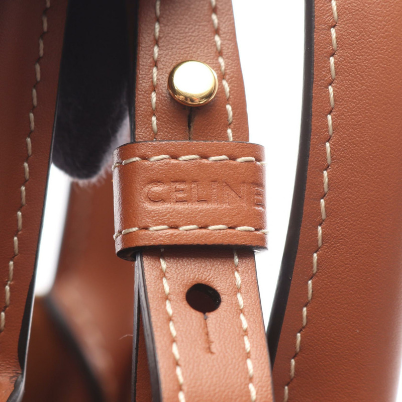 CELINE Mini Vertical Cabas Triomphe 單肩手提包，帆布皮革，米色，二手-3