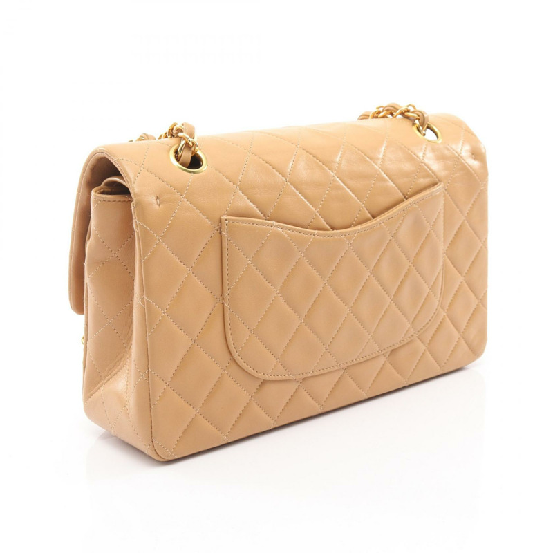 香奈兒 (CHANEL) 絎縫雙蓋鏈條肩背包，羊皮，米色，二手 CC-1