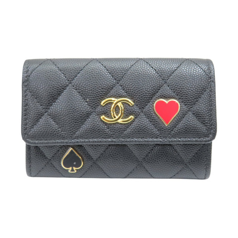 黑色 菱格紋 牛皮 Card Case 扣式短夾【CHANEL 香奈兒】 AP3080