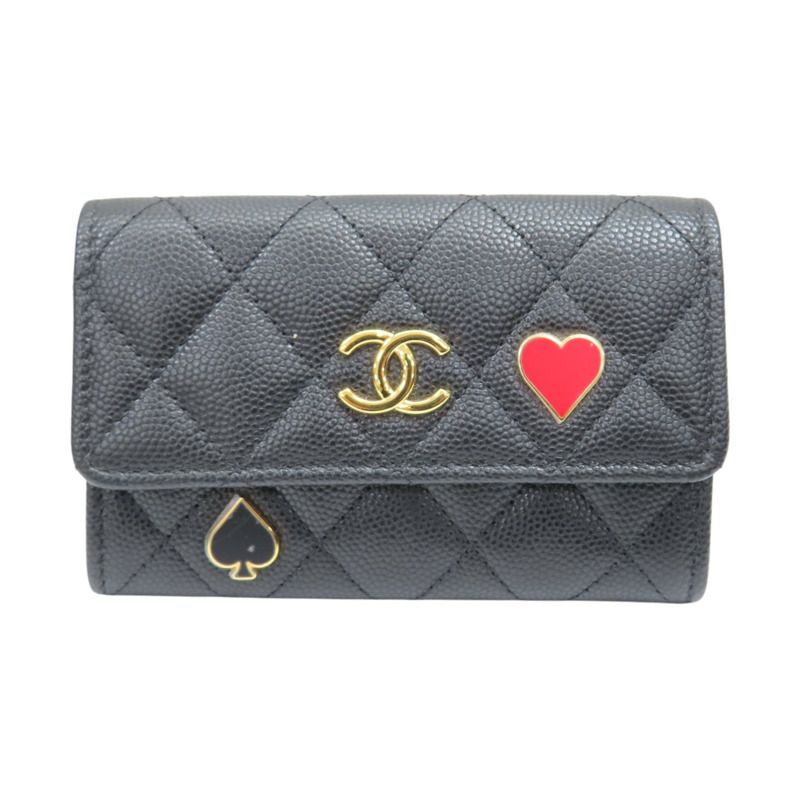 黑色 菱格紋 牛皮 Card Case 扣式短夾【CHANEL 香奈兒】 AP3080-0