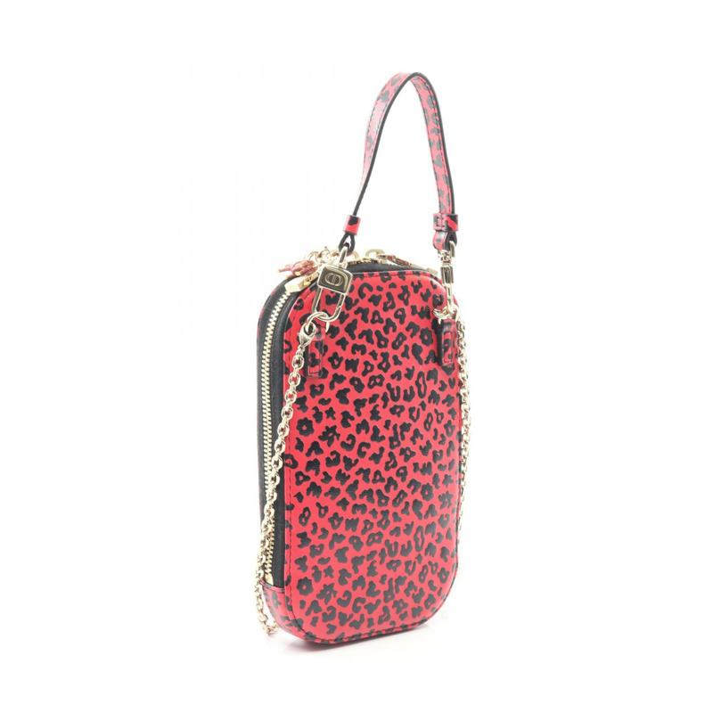 Christian Dior LADY DIOR 手機鏈斜背包 皮革 粉紅色 黑色-1