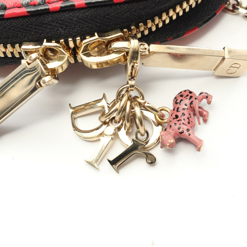 Christian Dior LADY DIOR 手機鏈斜背包 皮革 粉紅色 黑色-5