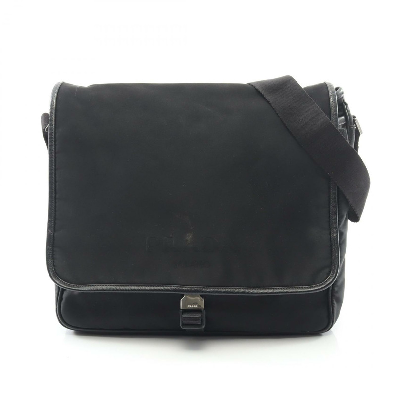 PRADA TESSUTO+SAFFIANO Logo 肩背包 2VD166 尼龍皮革 黑色 二手 男女通用-0