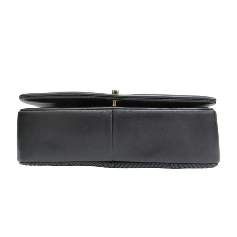 黑色 斜紋羊皮 鍊帶肩背包 金扣【CHANEL 香奈兒】-3