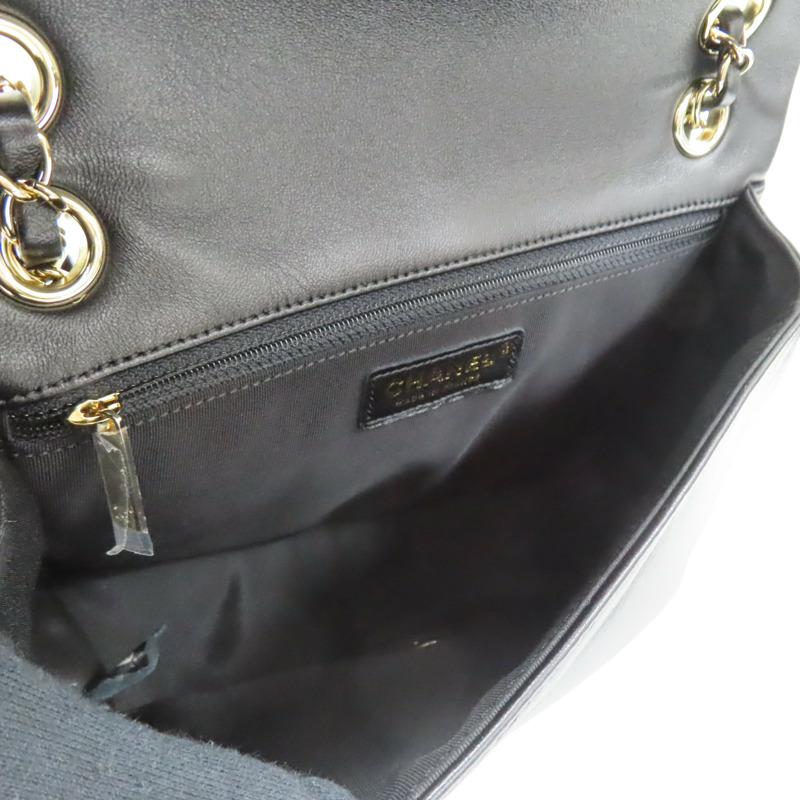 黑色 斜紋羊皮 鍊帶肩背包 金扣【CHANEL 香奈兒】-4