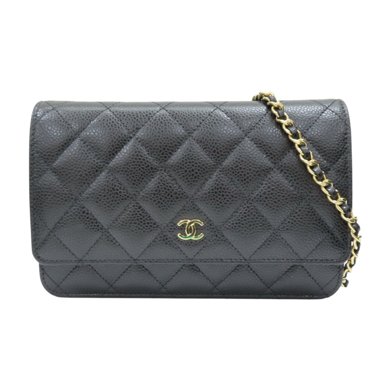 黑色 牛皮 菱格紋 WOC 鍊帶 肩背包 金扣 (無卡)【CHANEL 香奈兒】 AP0250-0