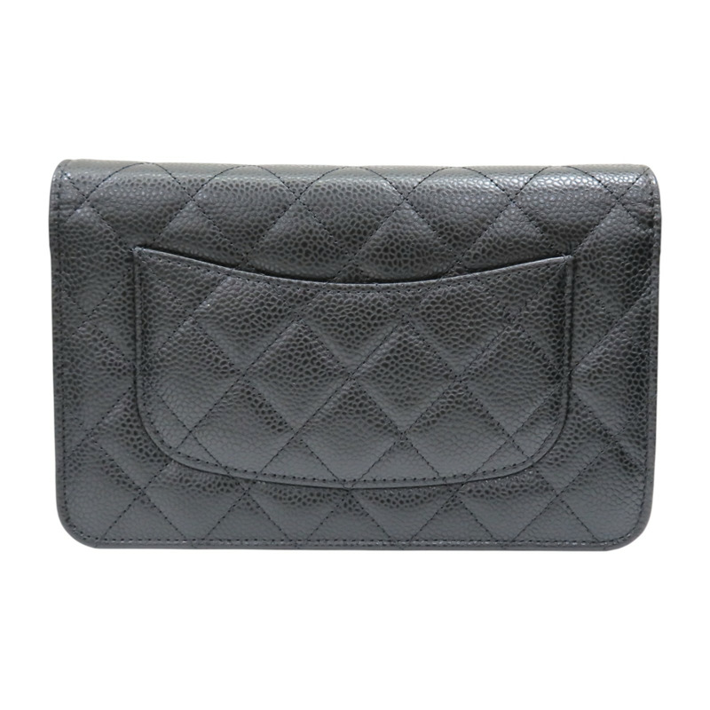 黑色 牛皮 菱格紋 WOC 鍊帶 肩背包 金扣 (無卡)【CHANEL 香奈兒】 AP0250-1