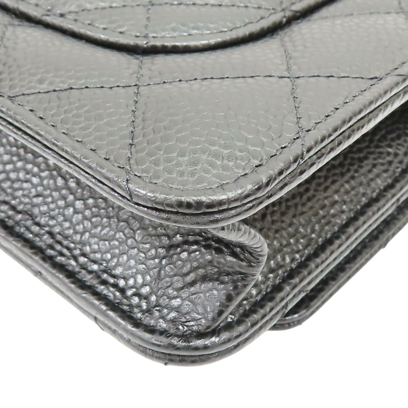 黑色 牛皮 菱格紋 WOC 鍊帶 肩背包 金扣 (無卡)【CHANEL 香奈兒】 AP0250-14