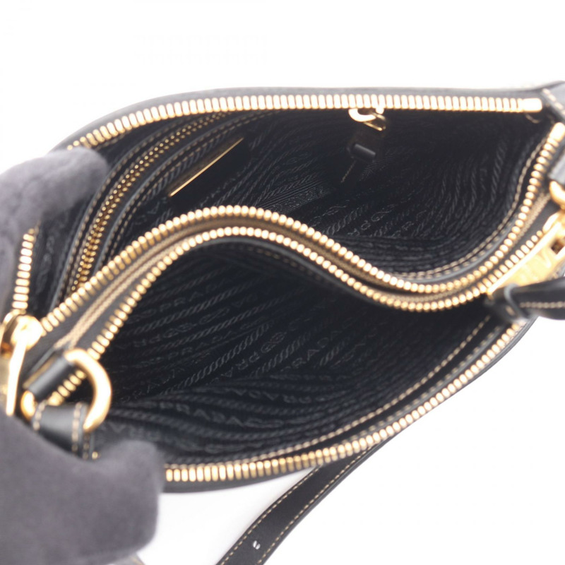 PRADA LOGO JACQUARD 單肩包 帆布皮革 米色 黑色 二手 女士-2