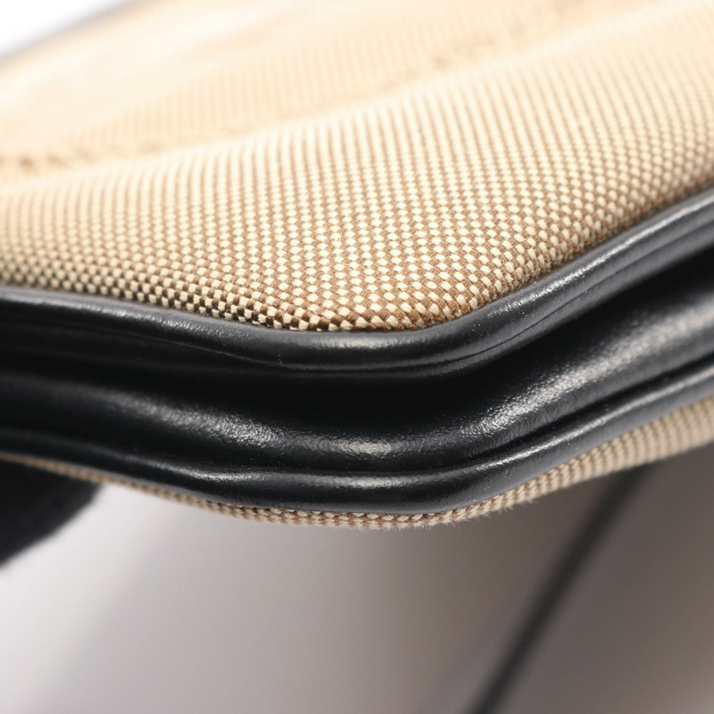 PRADA LOGO JACQUARD 單肩包 帆布皮革 米色 黑色 二手 女士-4