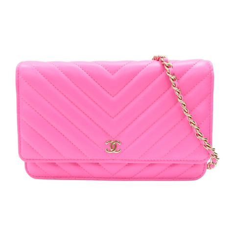 粉色 牛皮 WOC V stitch 鍊帶 肩背包【CHANEL 香奈兒】 A33814
