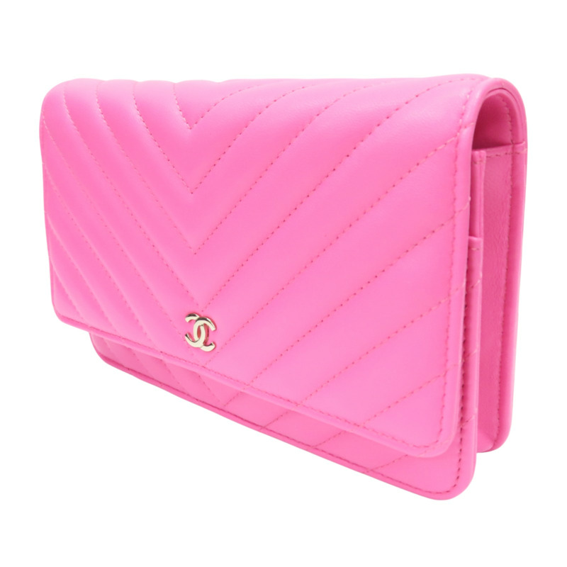 粉色 牛皮 WOC V stitch 鍊帶 肩背包【CHANEL 香奈兒】 A33814-2