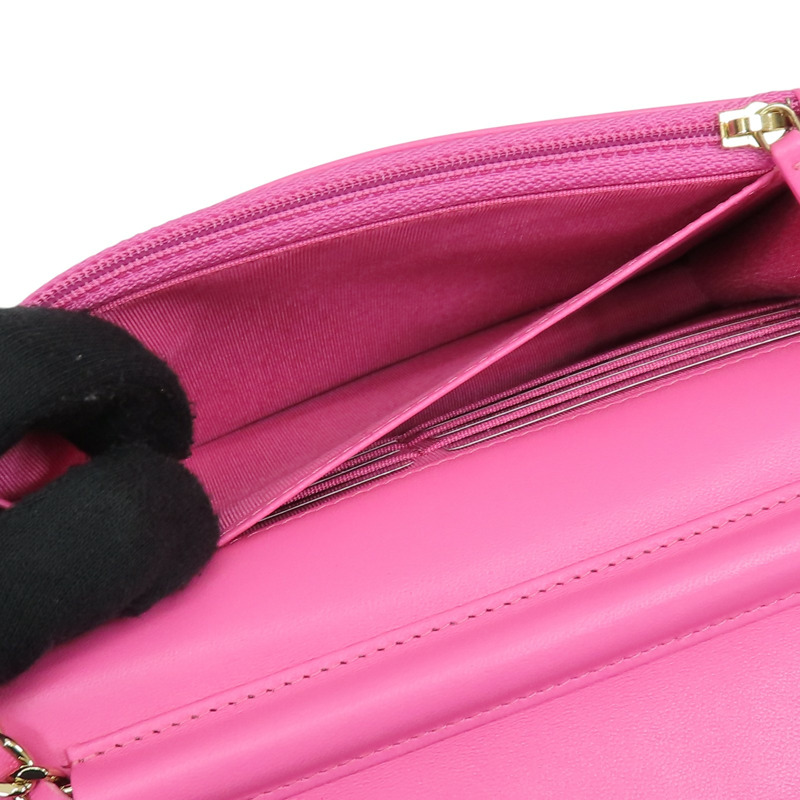 粉色 牛皮 WOC V stitch 鍊帶 肩背包【CHANEL 香奈兒】 A33814-6