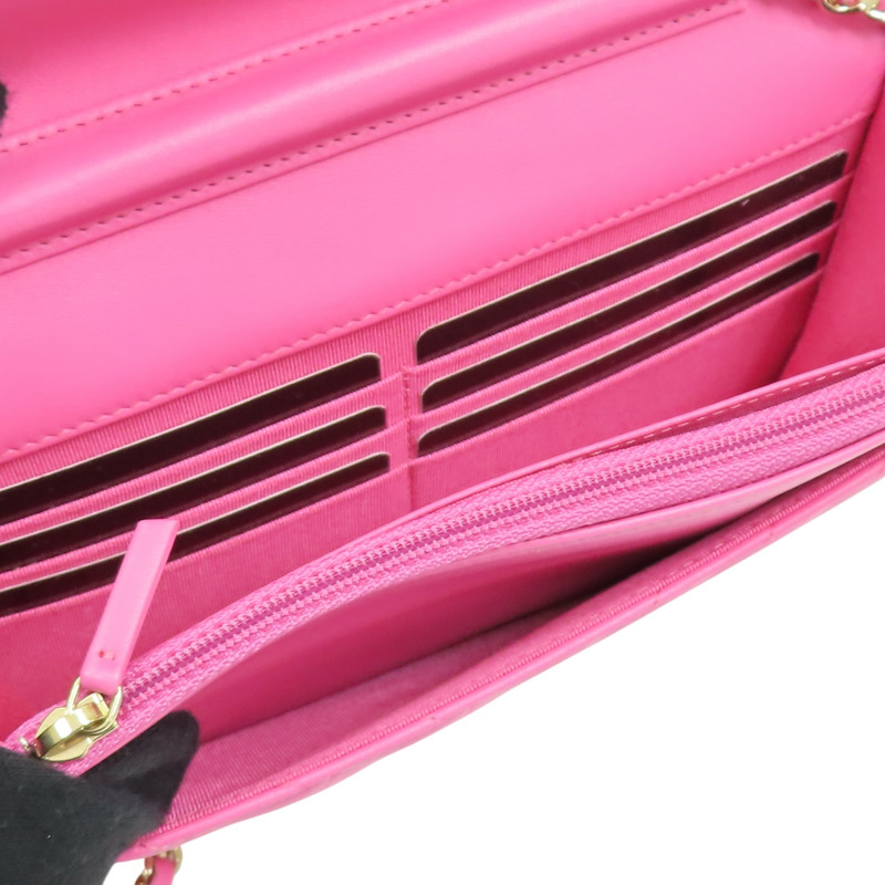 粉色 牛皮 WOC V stitch 鍊帶 肩背包【CHANEL 香奈兒】 A33814-8