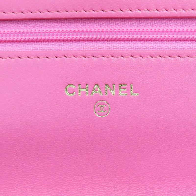 粉色 牛皮 WOC V stitch 鍊帶 肩背包【CHANEL 香奈兒】 A33814-9