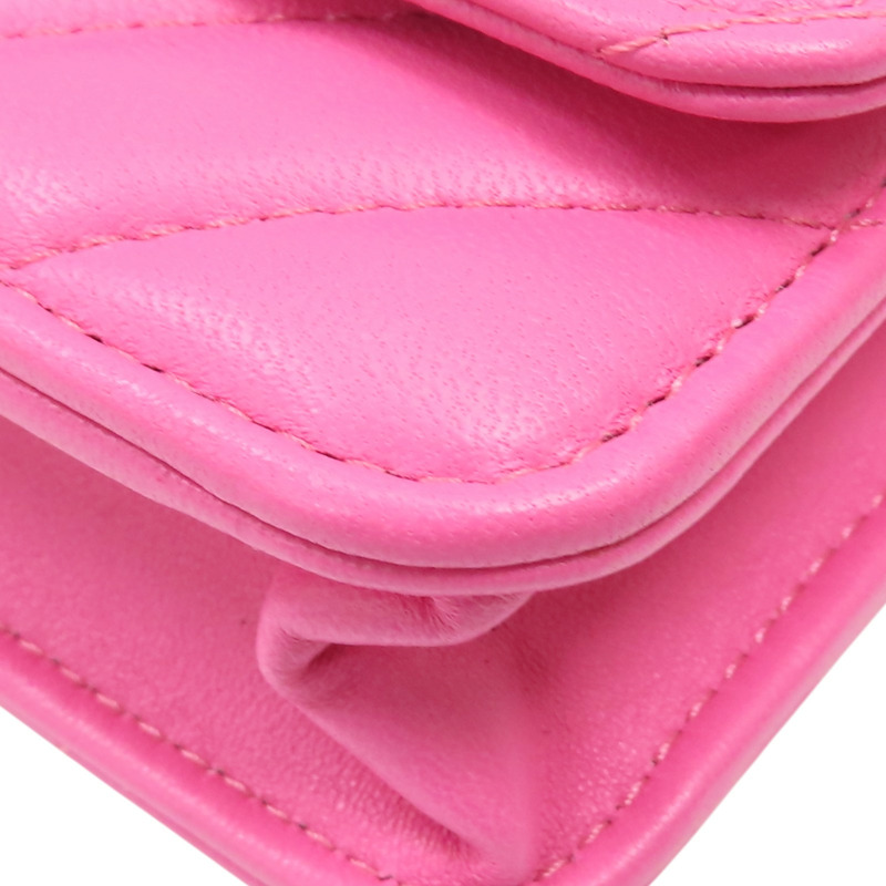 粉色 牛皮 WOC V stitch 鍊帶 肩背包【CHANEL 香奈兒】 A33814-14