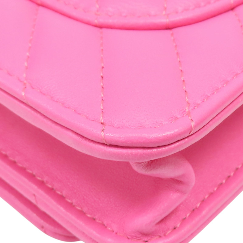 粉色 牛皮 WOC V stitch 鍊帶 肩背包【CHANEL 香奈兒】 A33814-15