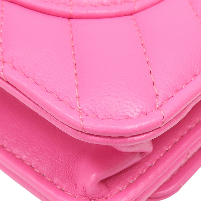 粉色 牛皮 WOC V stitch 鍊帶 肩背包【CHANEL 香奈兒】 A33814-16