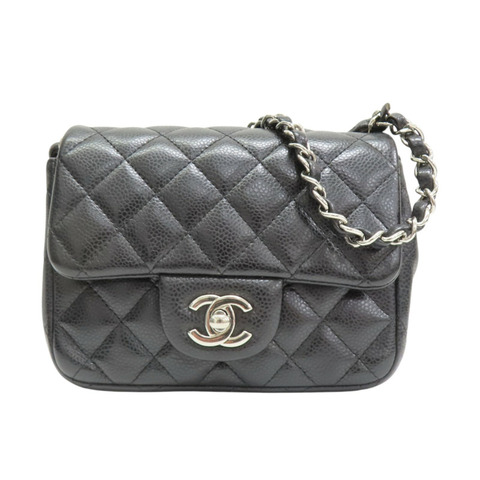 黑色 荔枝紋牛皮 Mini Matelasse 鍊帶肩背包 銀扣 無卡【CHANEL 香奈兒】 A35200