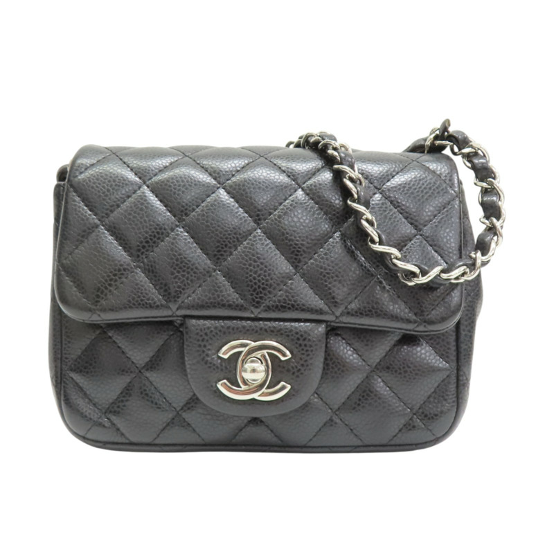 黑色 荔枝紋牛皮 Mini Matelasse 鍊帶肩背包 銀扣 無卡【CHANEL 香奈兒】 A35200-0